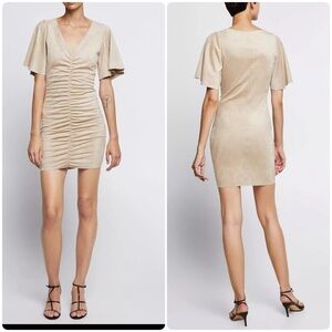 ZARA Basic Dress Faux Suede Draped Sand Size M Mini Dress